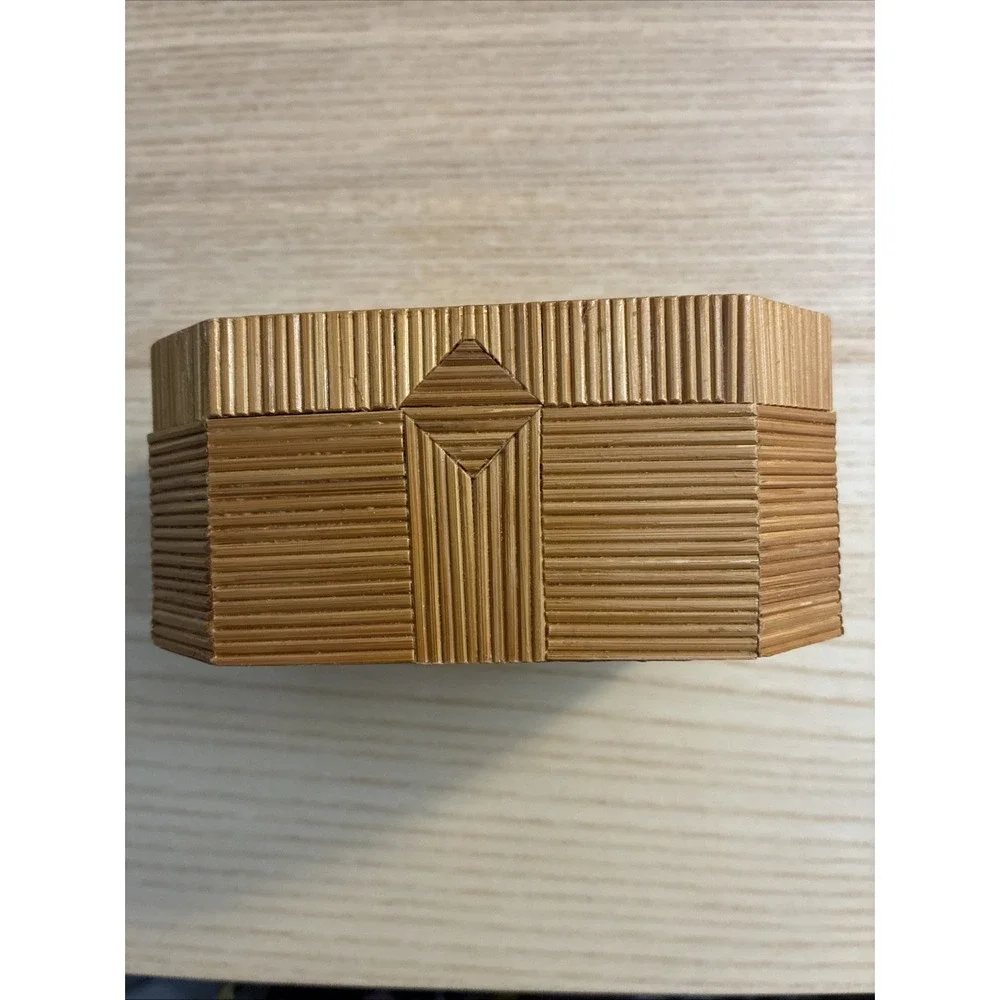 Octagon Hand Carved‎ Inlaid Wood Box for Jewelry & Trinkets with Gazelle